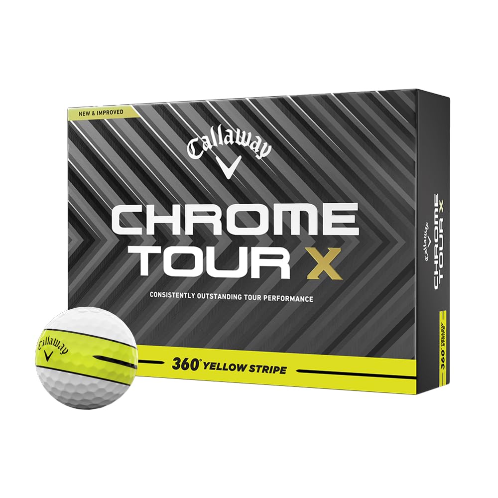 Callaway Chrome Tour X 360 Stripe golf ball yellow front view for high visibility