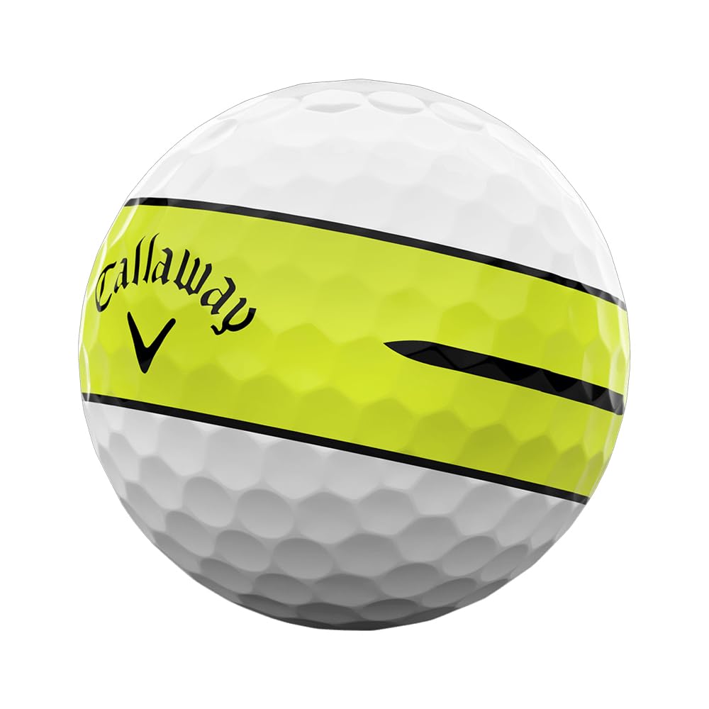 Callaway Chrome Tour X 360 Stripe golf ball yellow packshot showing product design and color