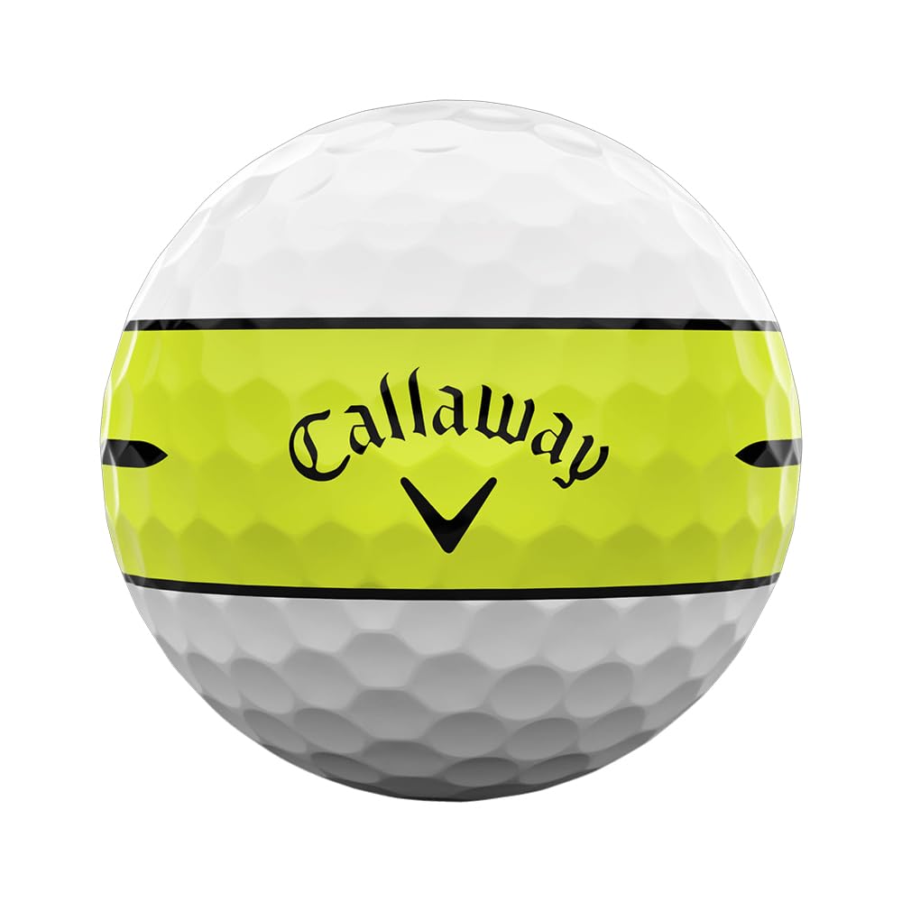 Callaway Chrome Tour X 360 Stripe golf ball yellow side view for consistent flight perception