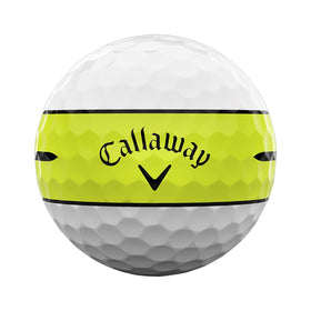 Callaway Chrome Tour X 360 Stripe golf ball yellow side view for consistent flight perception