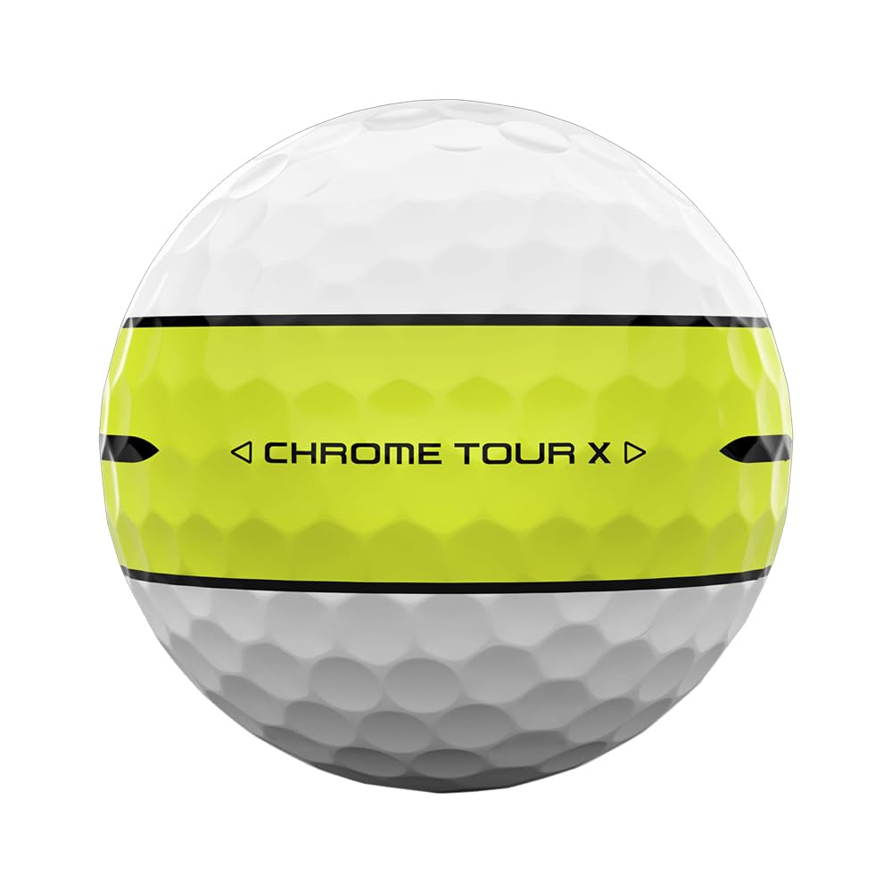 Callaway Chrome Tour X 360 Stripe golf ball yellow closeup stripe detail for alignment cues