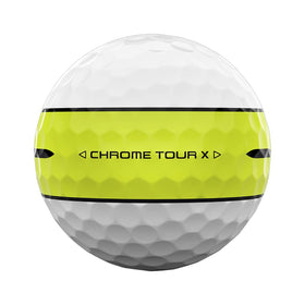 Callaway Chrome Tour X 360 Stripe golf ball yellow closeup stripe detail for alignment cues
