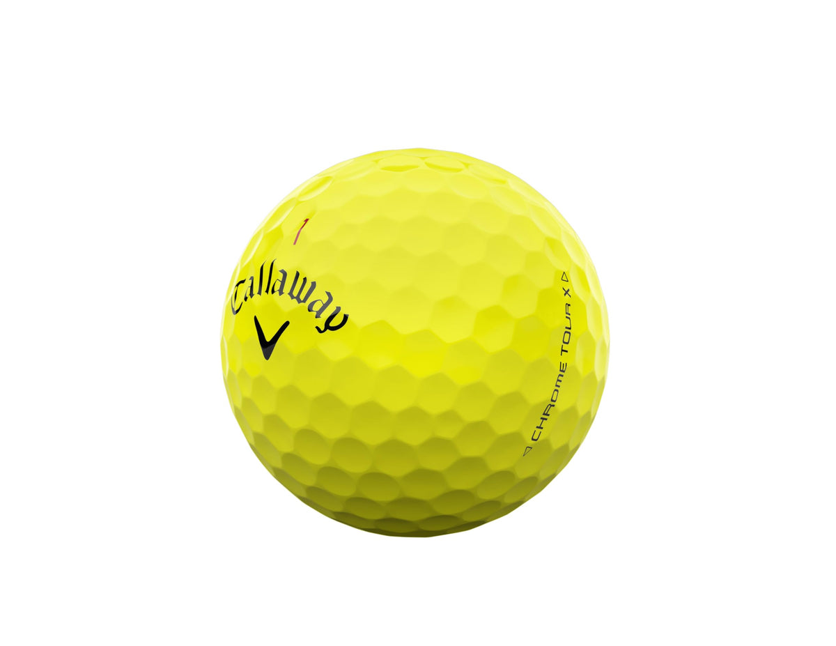 Callaway Chrome Tour X yellow ball in flight for long, penetrating distance.
