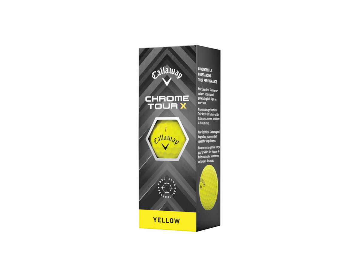 Callaway Chrome Tour X yellow cover close-up showing greenside control.