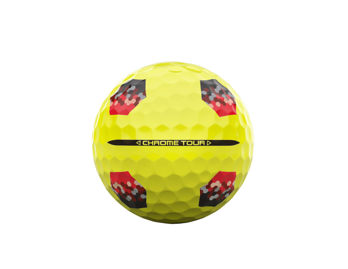 Callaway Chrome Tour Yellow ball urethane soft cover closeup for greenside feel.