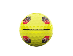 Callaway Chrome Tour Yellow ball urethane soft cover closeup for greenside feel.