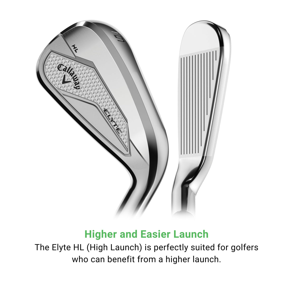Callaway Elyte High Launch Iron trailing-edge chamfer aids easier turf exit and consistent strikes