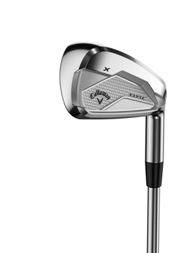 Callaway Elyte X 7 Iron left-handed face close-up, forgiveness and speed highlighted