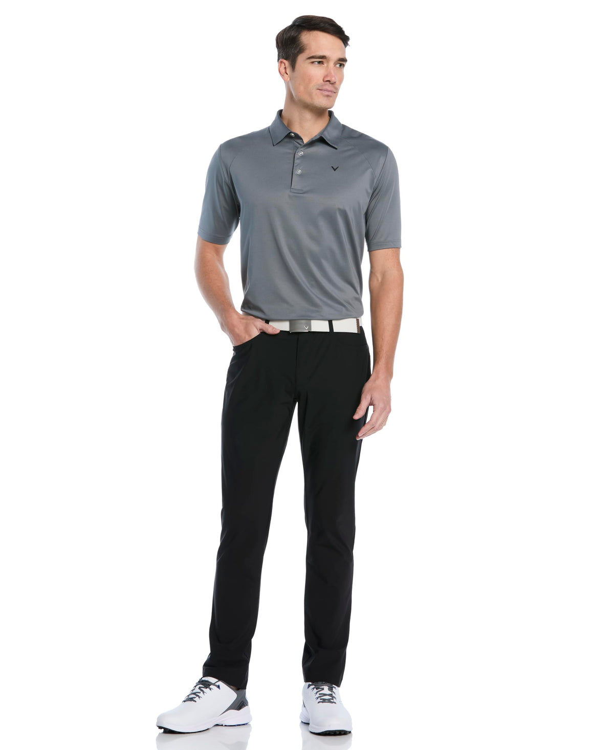 Callaway Epic Five Pocket Golf Pants Caviar – fabric detail close-up emphasizing lightweight tricot and moisture-wicking comfort.
