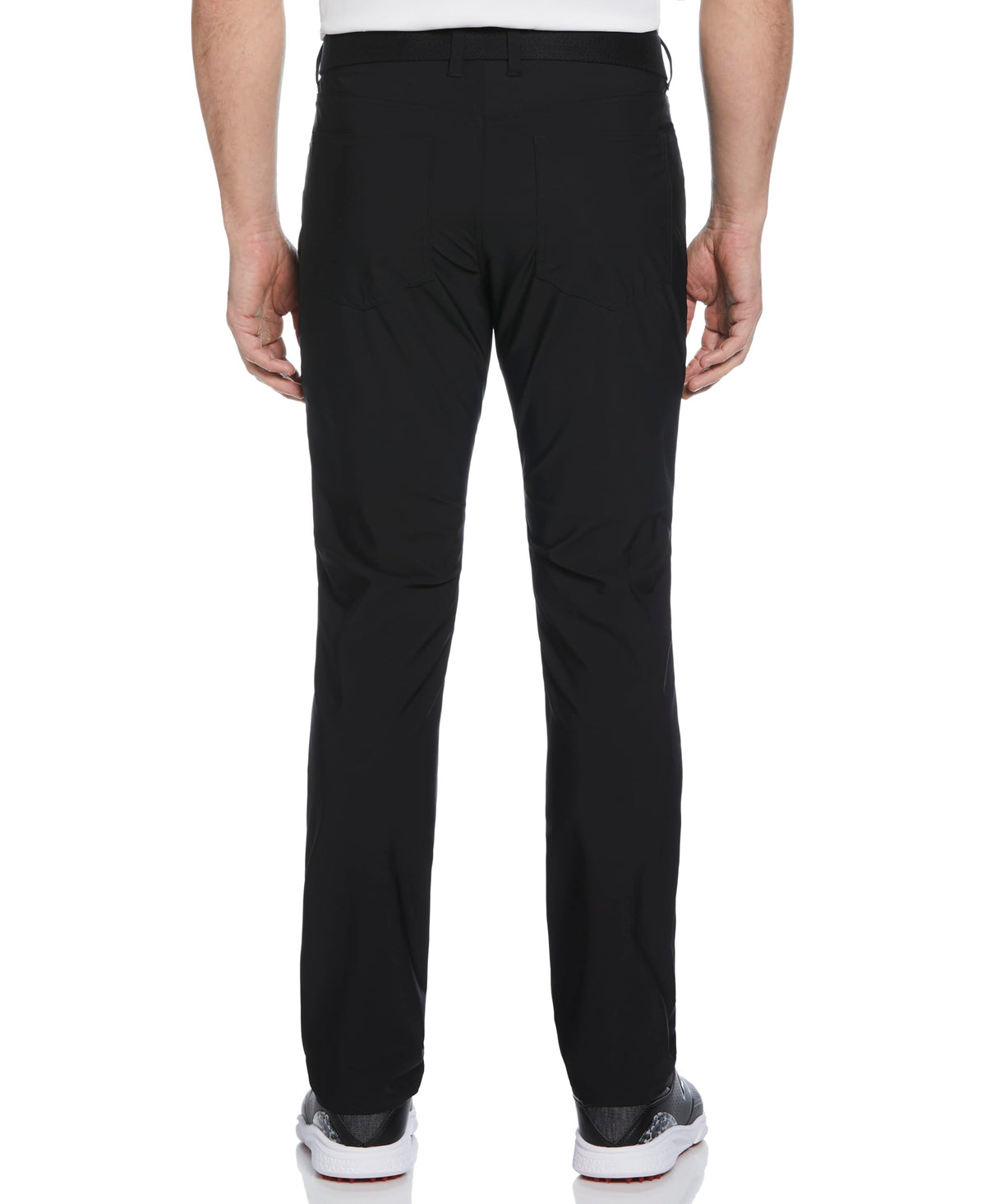 Callaway Epic five-pocket pants back view highlighting moisture-wicking fabric and sleek silhouette.