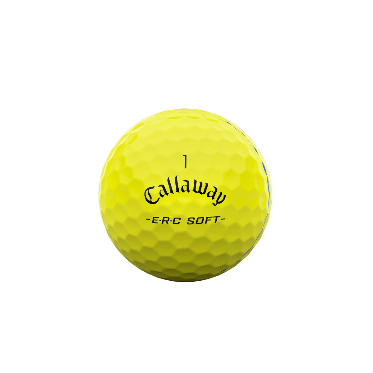 Close-up of Callaway ERC Soft Yellow ball hybrid cover for soft feel and control.