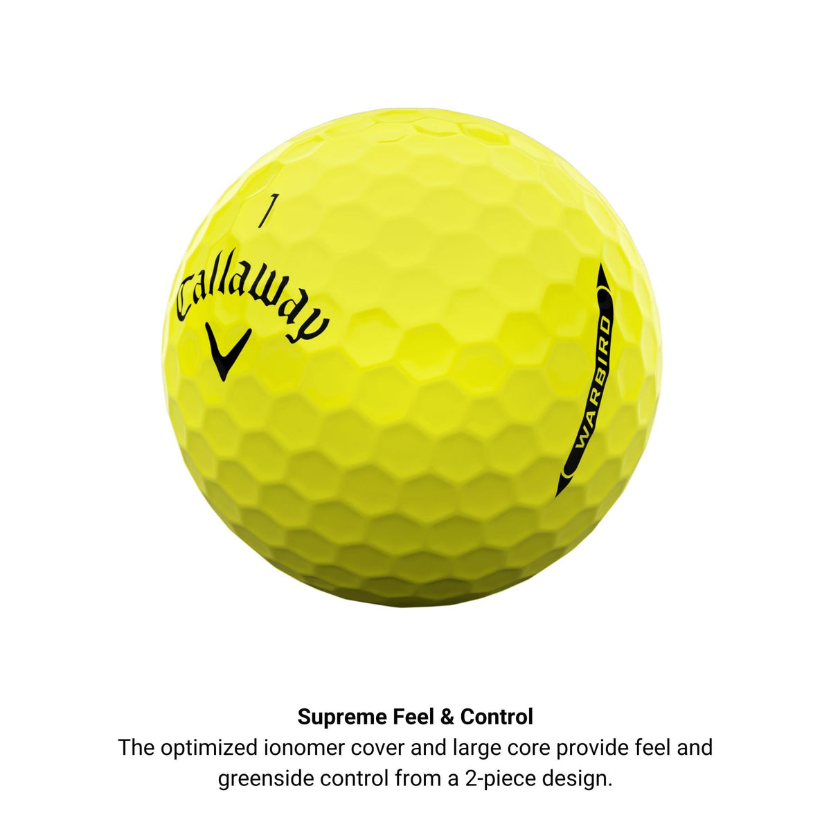 Callaway ERC Soft yellow triple track ball close-up dimples for flight consistency
