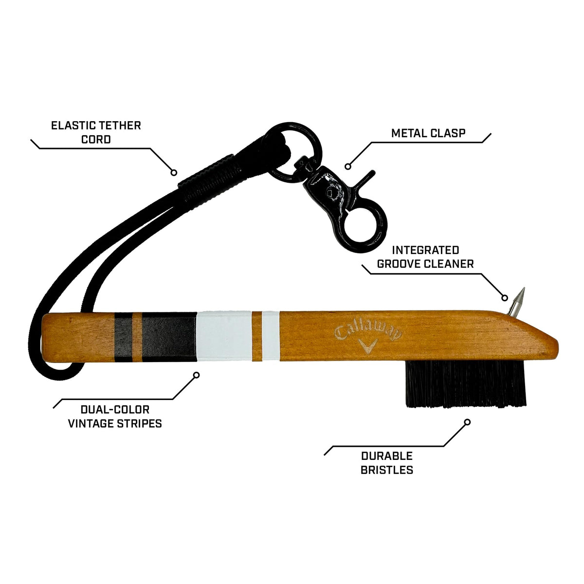 Callaway Heritage Club Brush groove cleaner removes debris from grooves for cleaner contact.