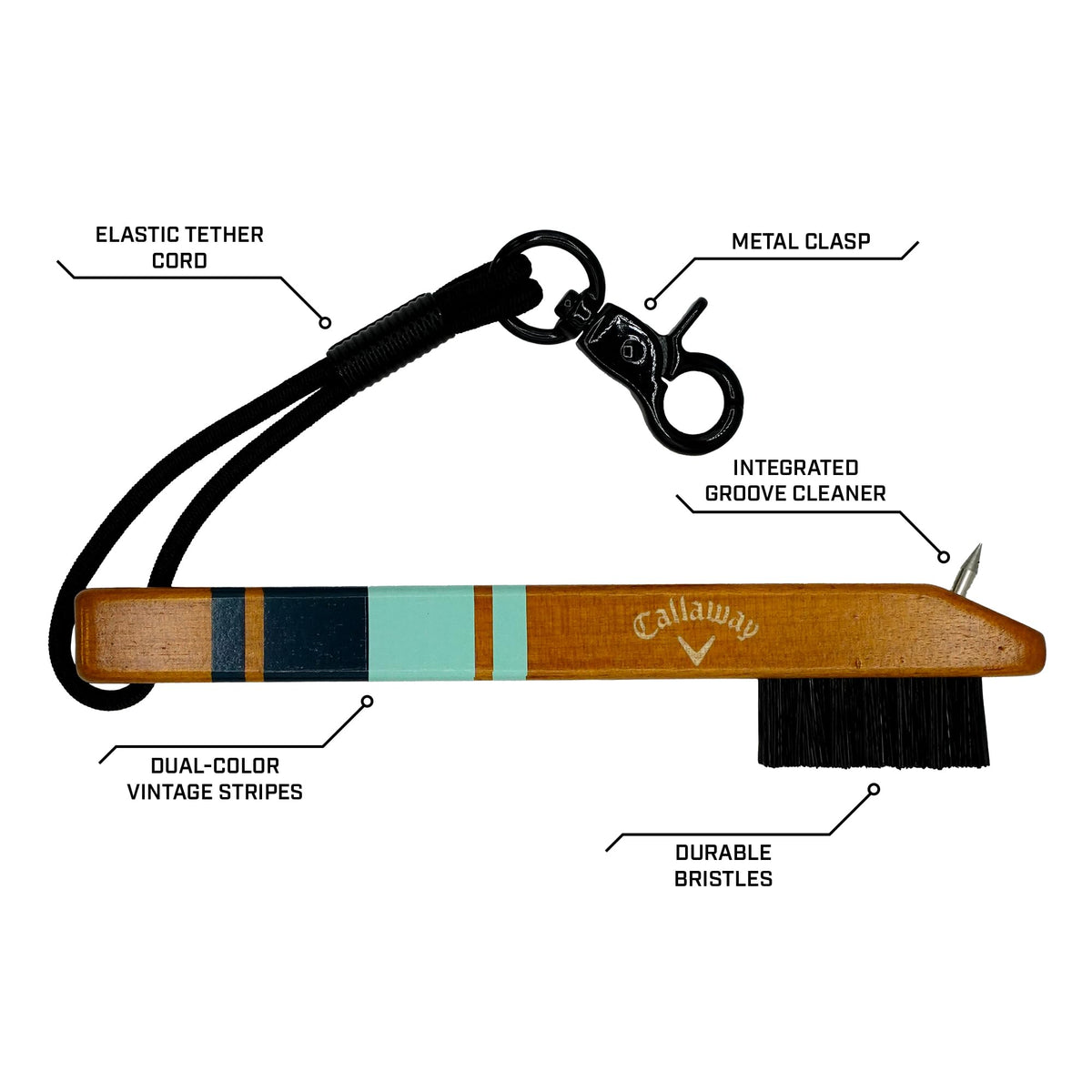 Callaway Heritage Club Brush nylon bristles safely remove dirt and grass from clubs.