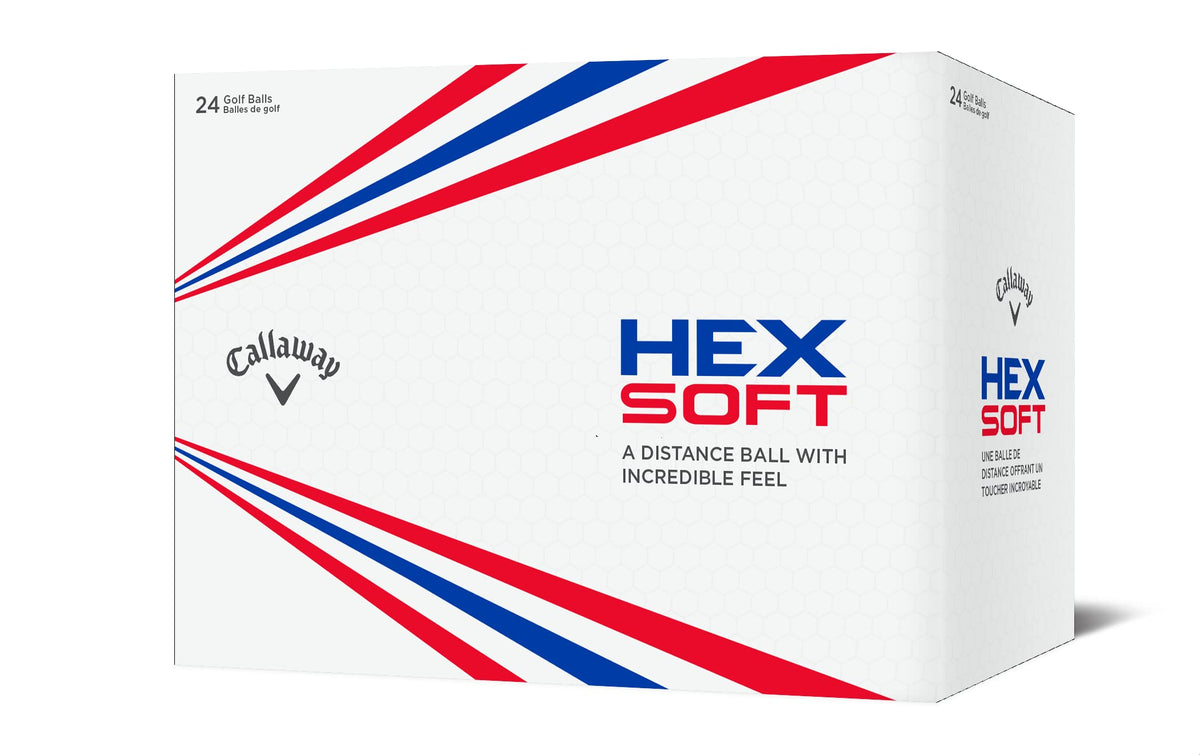 Callaway Hex Soft golf balls white pack shows low spin for straighter flights