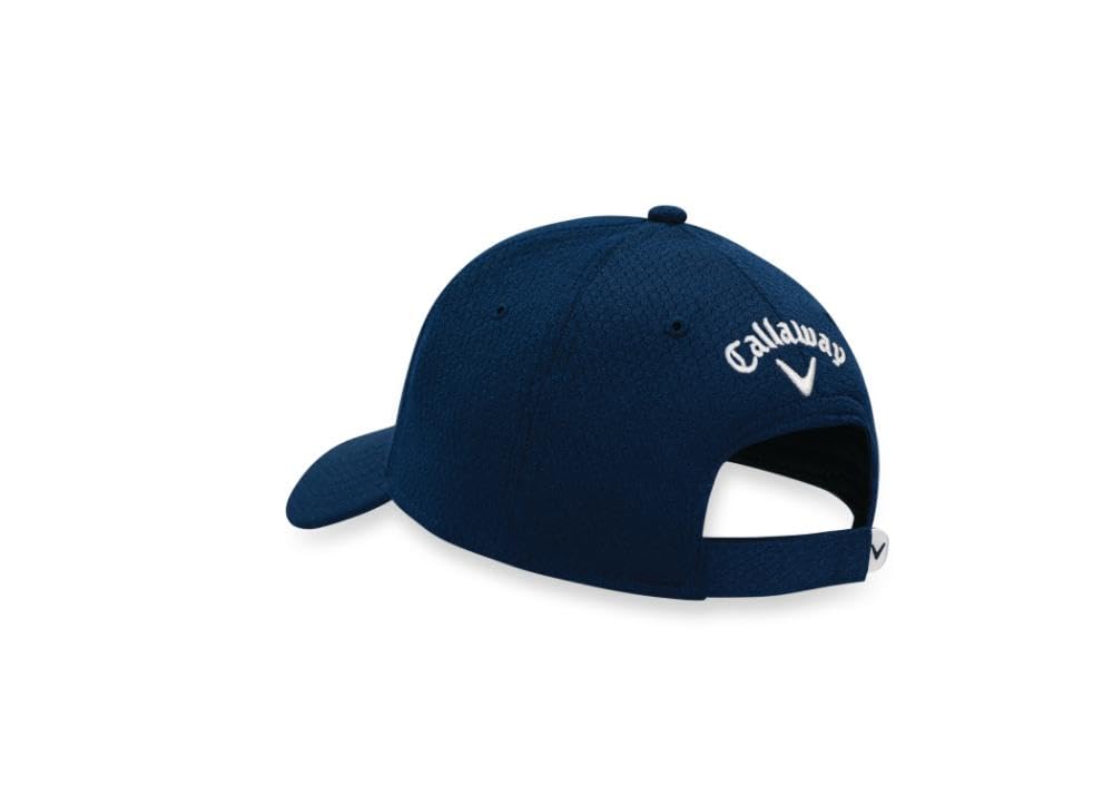 Callaway navy hat shown in full view with adjustable strap for a personalized fit.