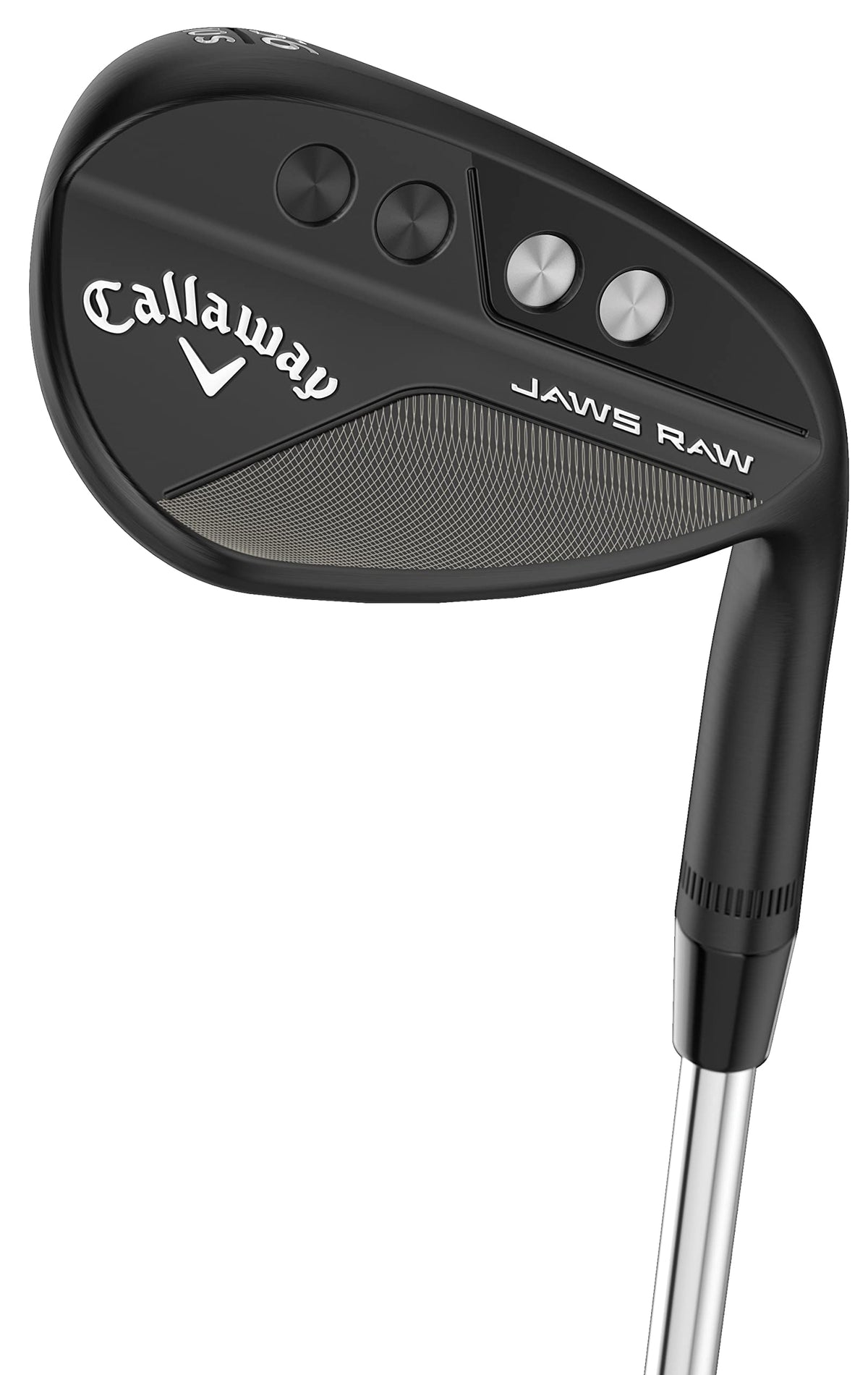 Callaway Jaws RAW BLK wedge face close-up showing raw finish for potential higher spin.