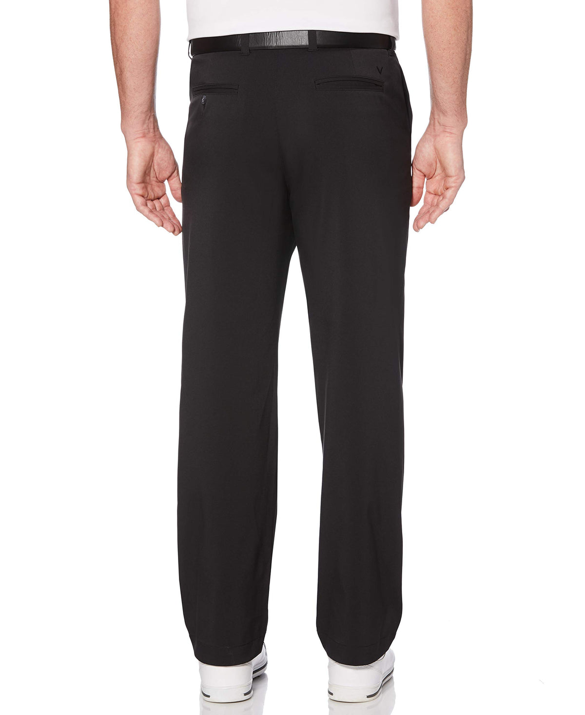 Callaway men's tech golf pants, back view, built-in sun protection and secure pockets for on-course usability.