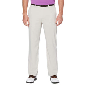 Callaway men's tech golf pants in sand, front view, moisture-wicking and breathable for all-day comfort.