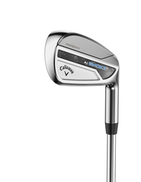 Callaway Paradym AI Smoke iron face close-up shows potential distance gains.