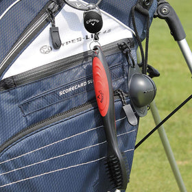 Callaway Premium Golf Club Brush shows retractable cord in action for quick access.