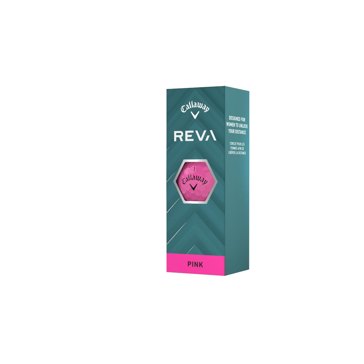 Callaway REVA PNK packaging in pink colorway ready for golfers