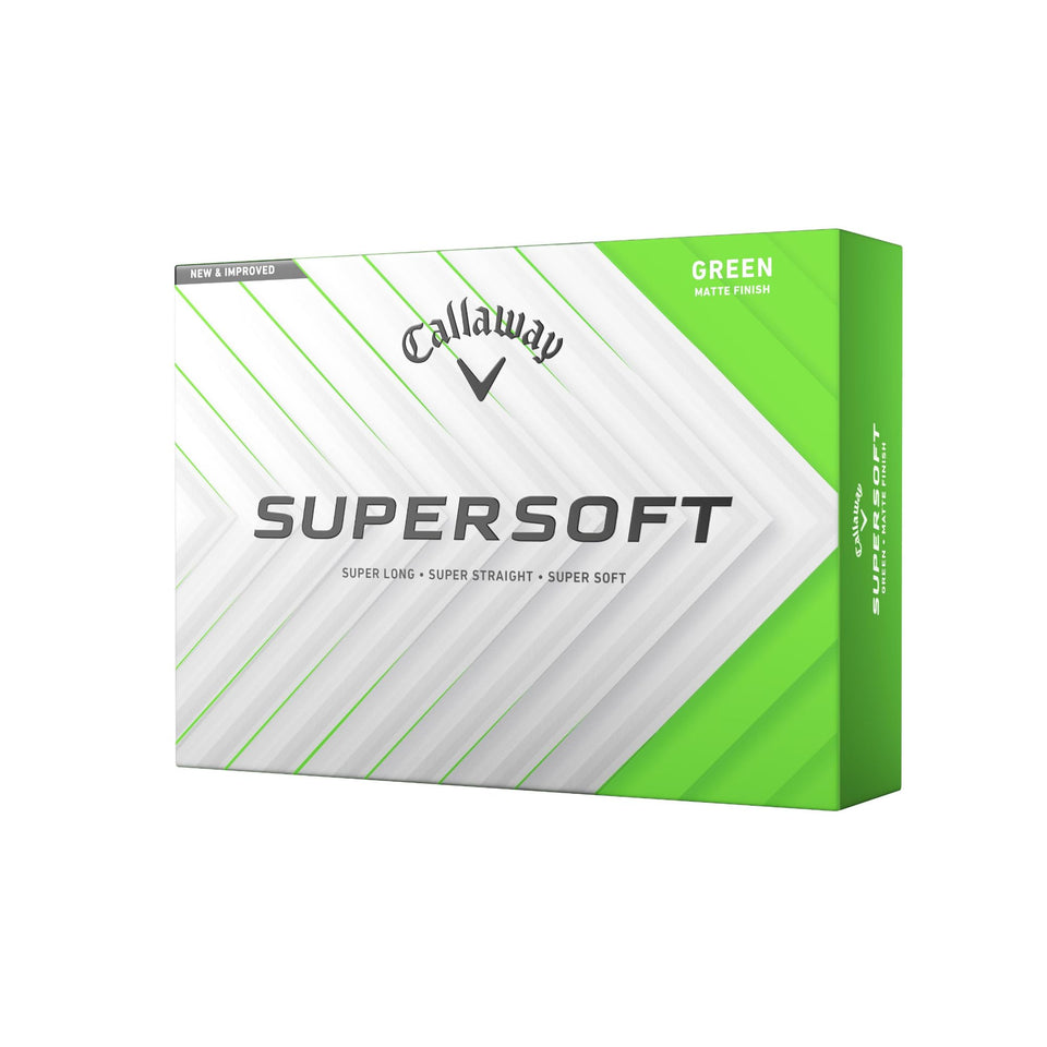 Callaway Supersoft 2025 Green 12-pack front view highlights soft feel and distance potential