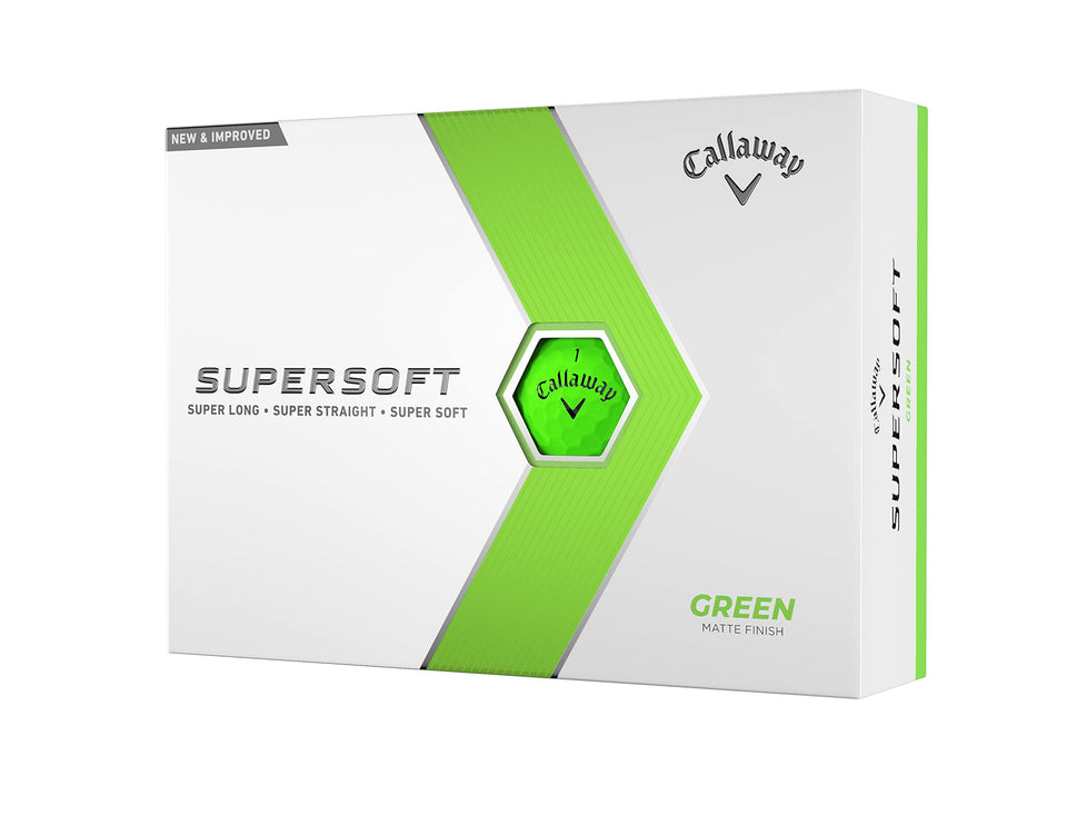 Callaway Supersoft golf balls in green packaging for quick on-shelf selection.