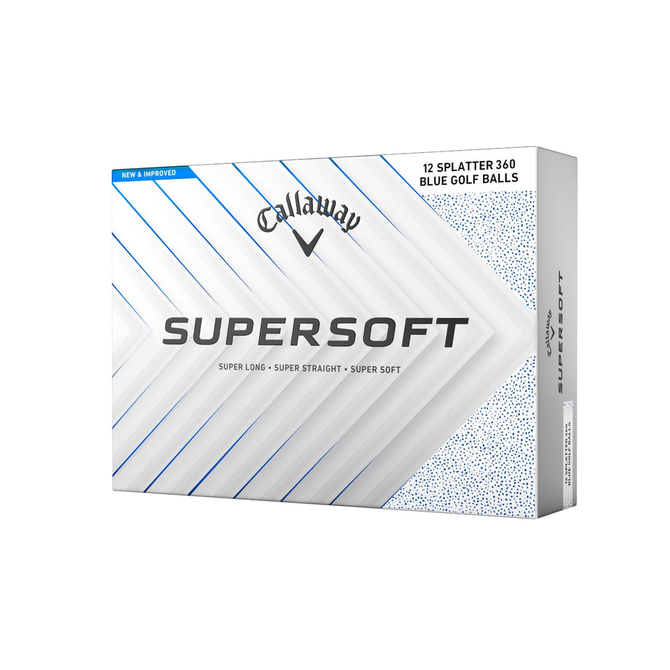 Callaway Supersoft Blue Splatter ball front view for soft feel and distance