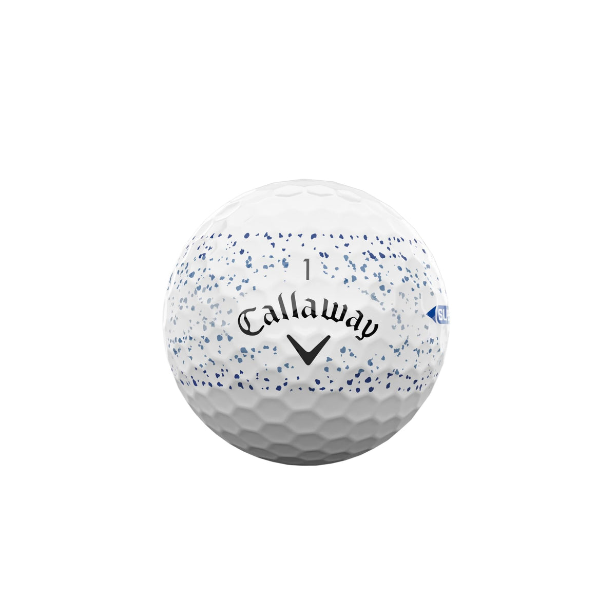 Callaway Supersoft Blue Splatter ball side view highlights visibility and control