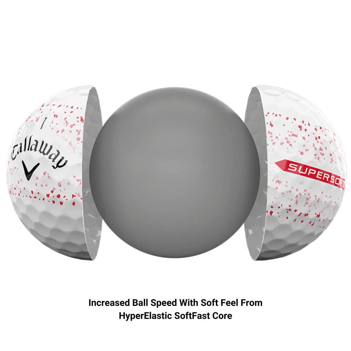 Callaway Supersoft hybrid-cover spin image illustrates enhanced greenside control.