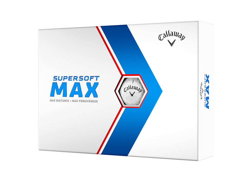 Callaway Supersoft Max balls in pack front view for soft feel and distance potential.