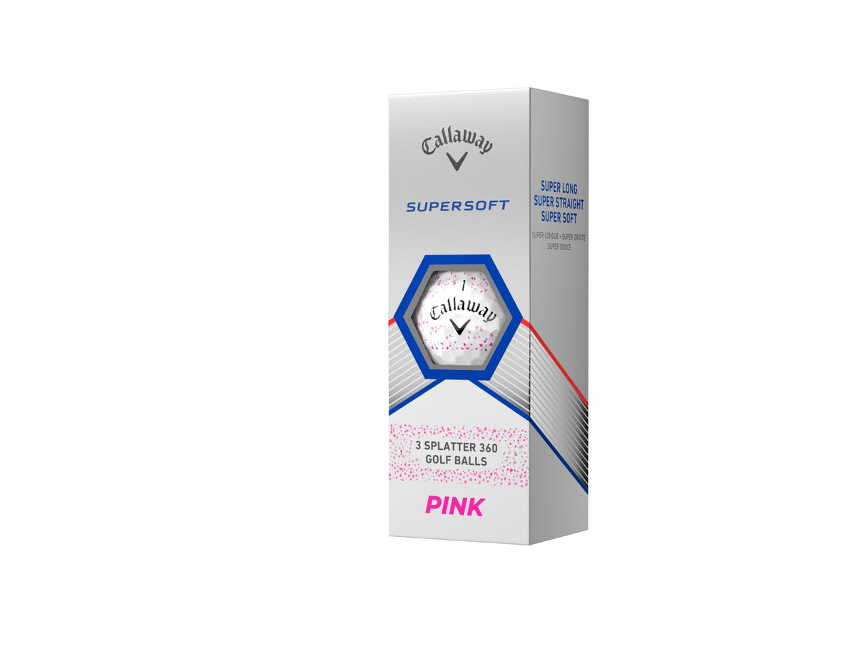 Callaway Supersoft pink splatter packaging highlights value and features.
