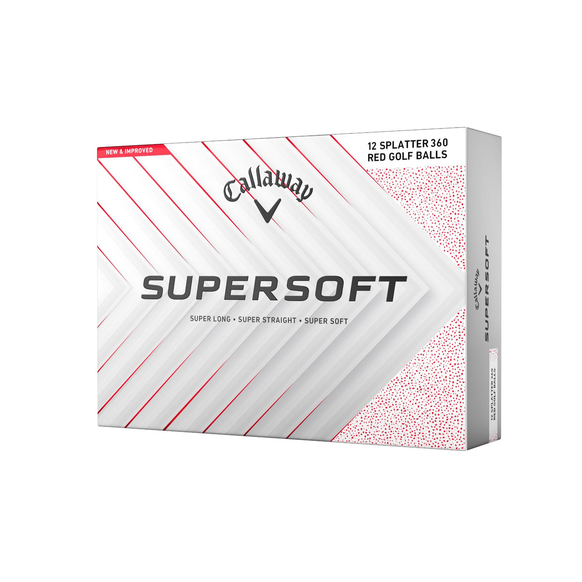 Callaway Supersoft Red Splatter 360 alignment improves putt roll feedback.