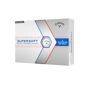Callaway Supersoft red splatter close-up improves alignment visibility.