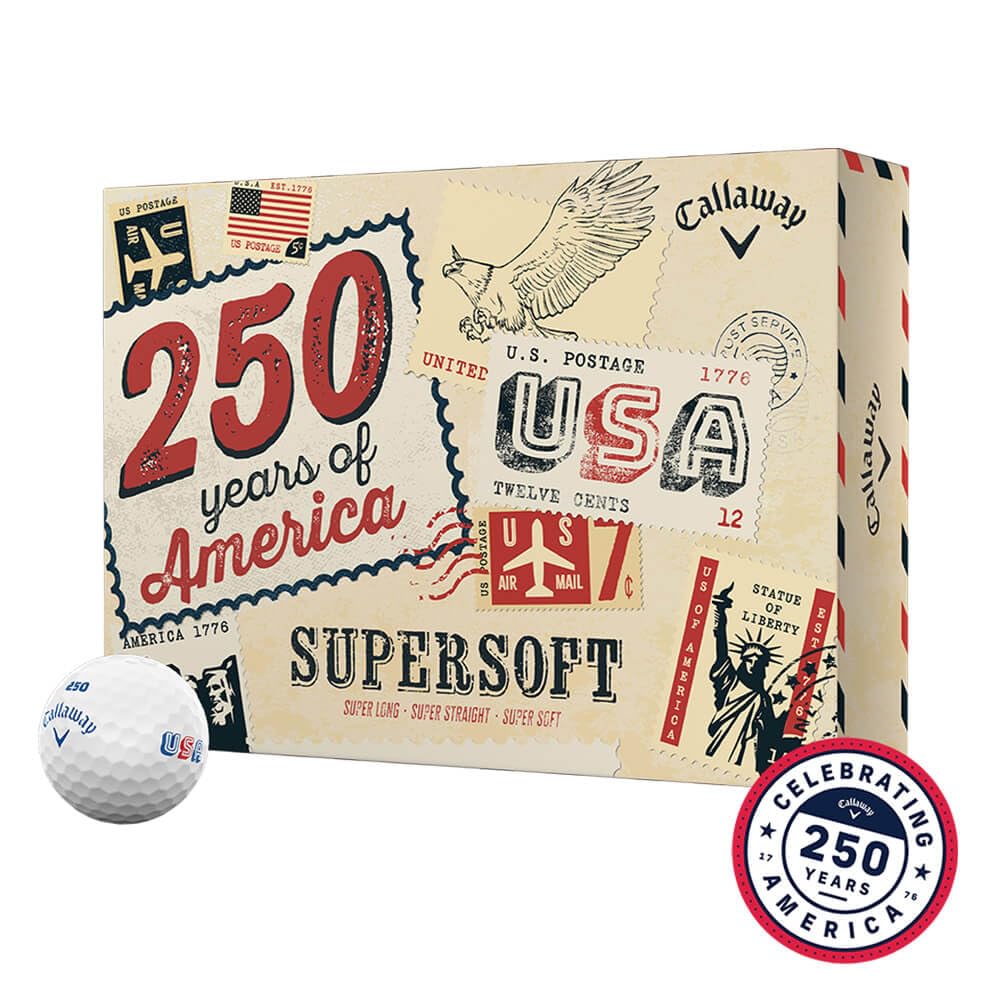 Callaway Supersoft USA 250 ball, front view, soft feel for greens.