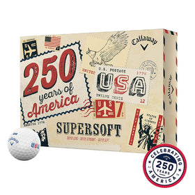 Callaway Supersoft USA 250 ball, front view, soft feel for greens.