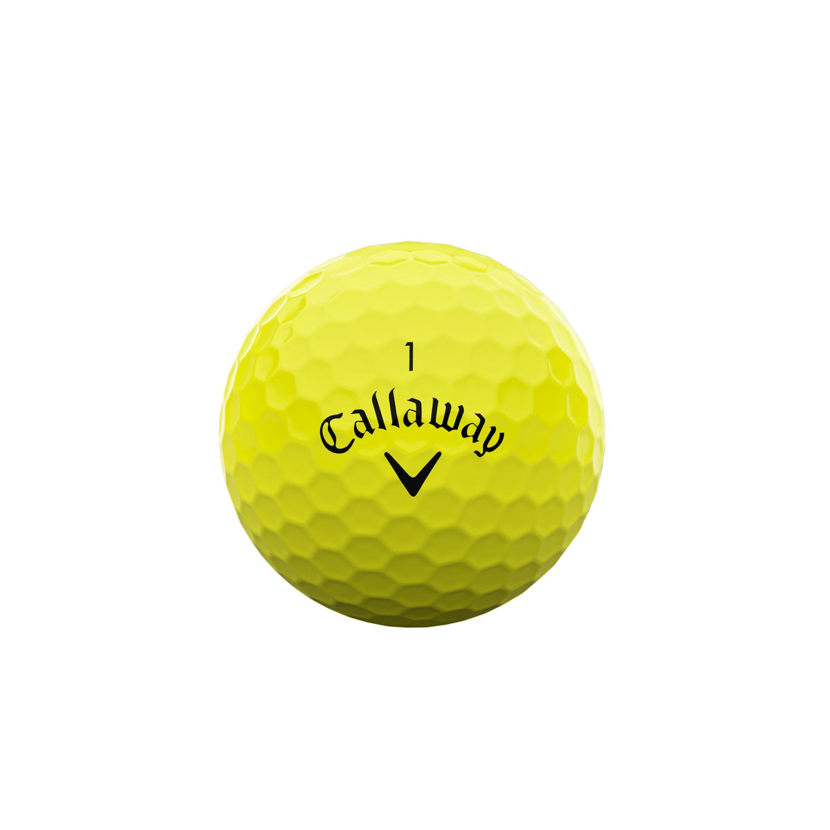 Callaway Supersoft yellow ball, side view, consistent feel through drives and approaches.