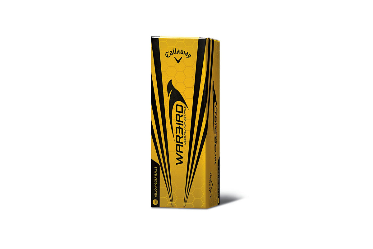 Callaway Warbird packaging display featuring optical yellow ball ready for play.