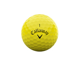 Callaway Warbird yellow ball in play demonstrates visible flight path.