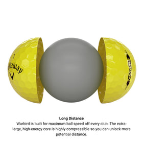Callaway Warbird yellow ball on green grass illustrates greenside feel and control.