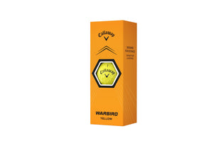 Callaway Warbird yellow ball close-up dimple pattern emphasizes HEX aerodynamics.