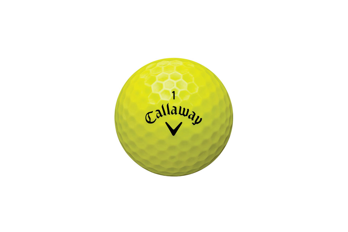 Callaway Warbird optical yellow ball mid-flight enhances visibility for tracking.