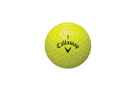 Callaway Warbird optical yellow ball mid-flight enhances visibility for tracking.