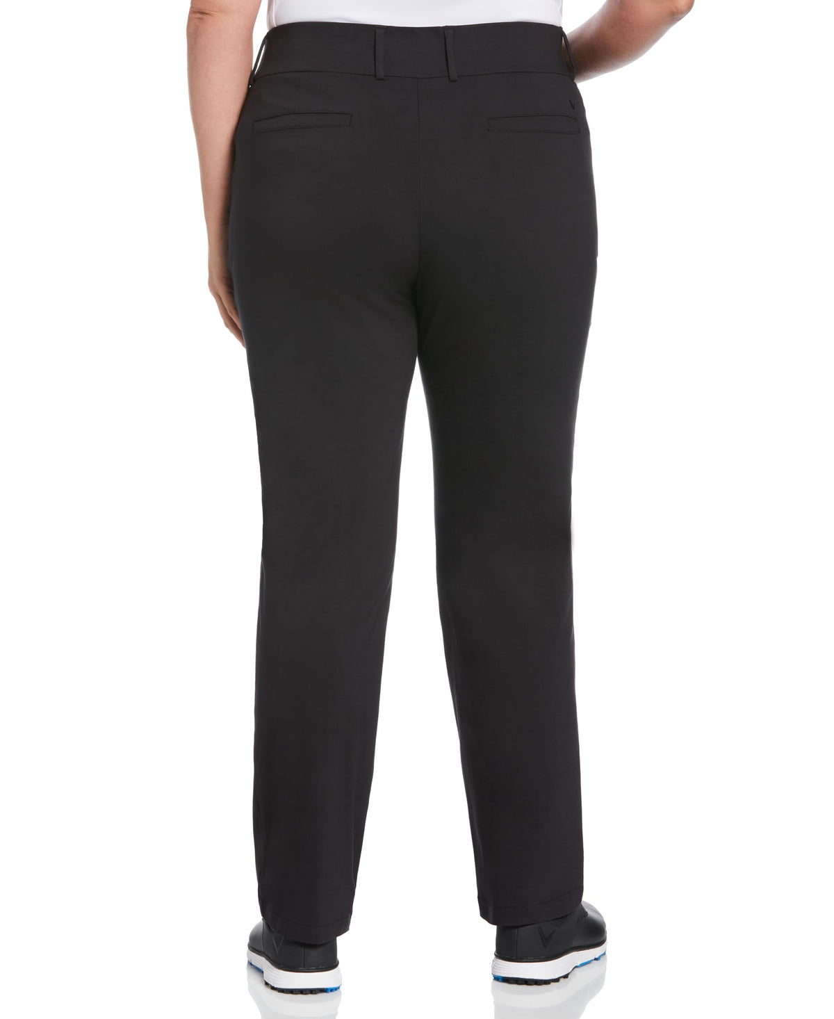 Callaway women's TrueSculpt pull-on pants in swing motion highlighting range of motion and moisture-wicking.