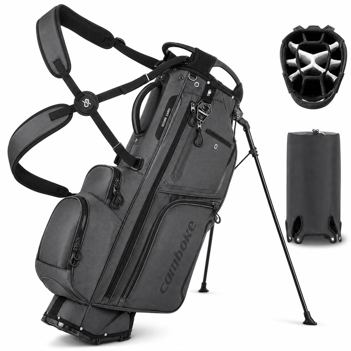 Camboke 14-Way Stand Bag front view with full-length dividers for easy club access.