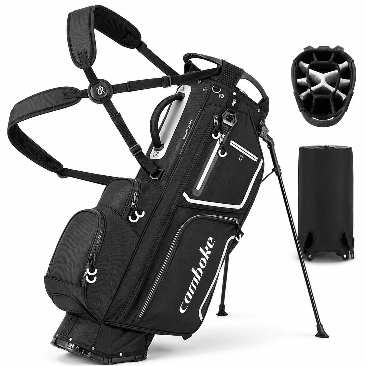 Camboke 14-Way divider bag showing organized clubs for quick access on the course