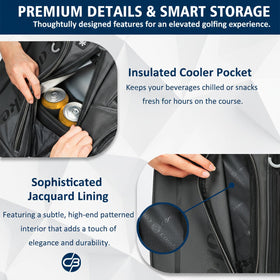 Camboke cart-strap pass-through channel secures the bag on riding carts.