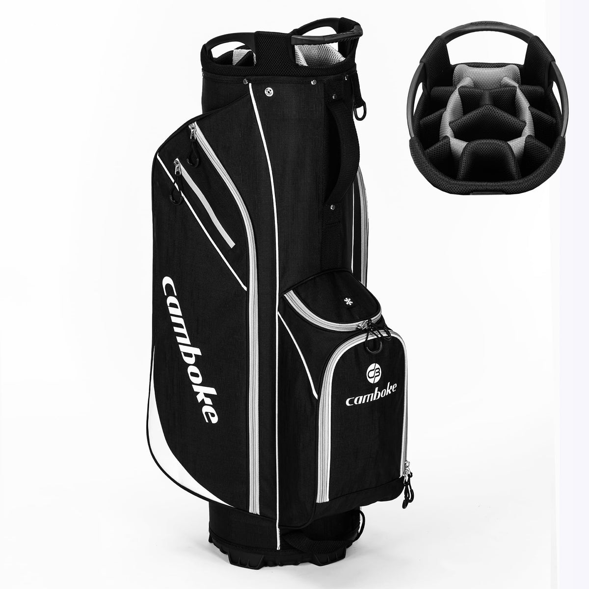 Camboke bag with 14-way dividers keeps clubs organized on course