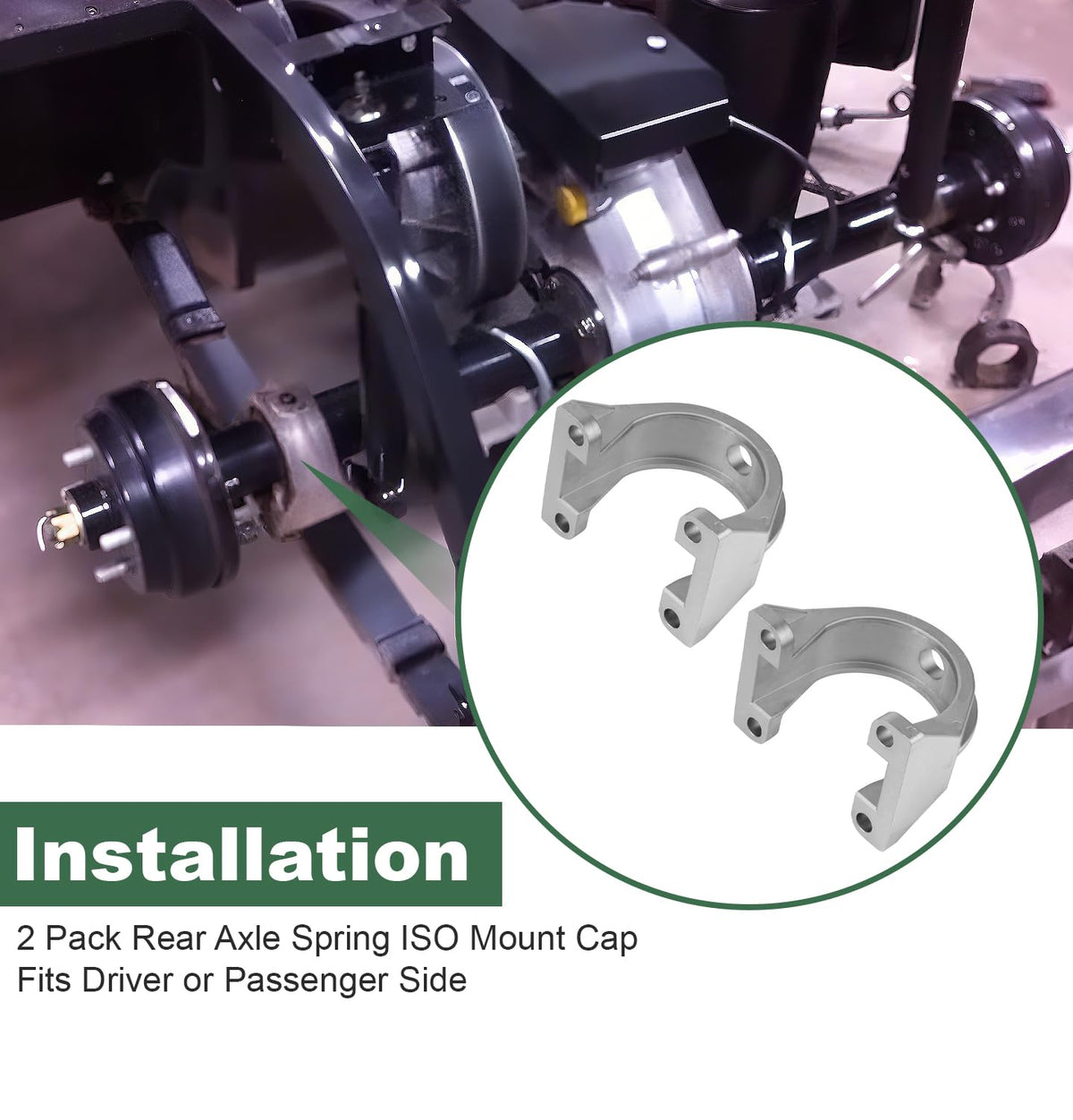Camotokiit ISO mount cap packaging shows two-pack set for EZGO carts.